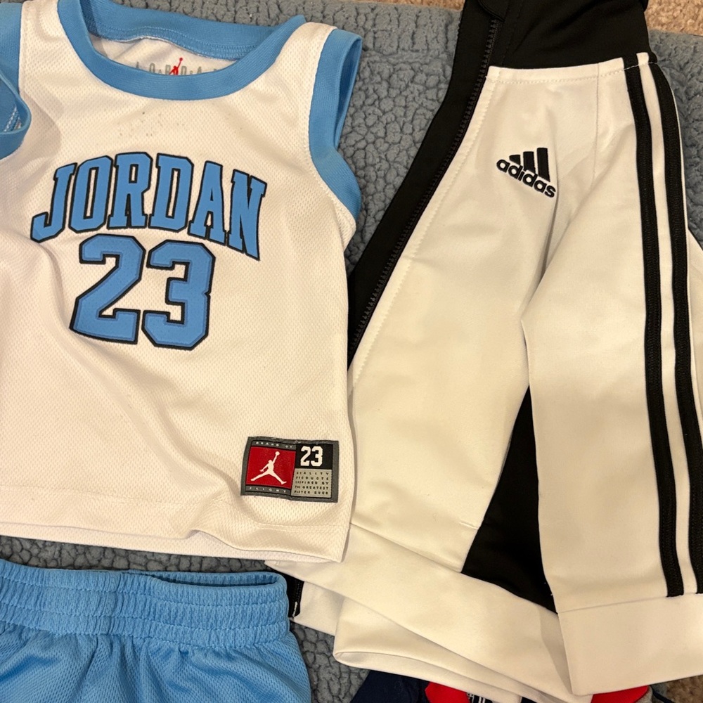 Baby Boy 12M Nike Jordan Adidas Outfit Set Blue White Shorts Tank Bundle
